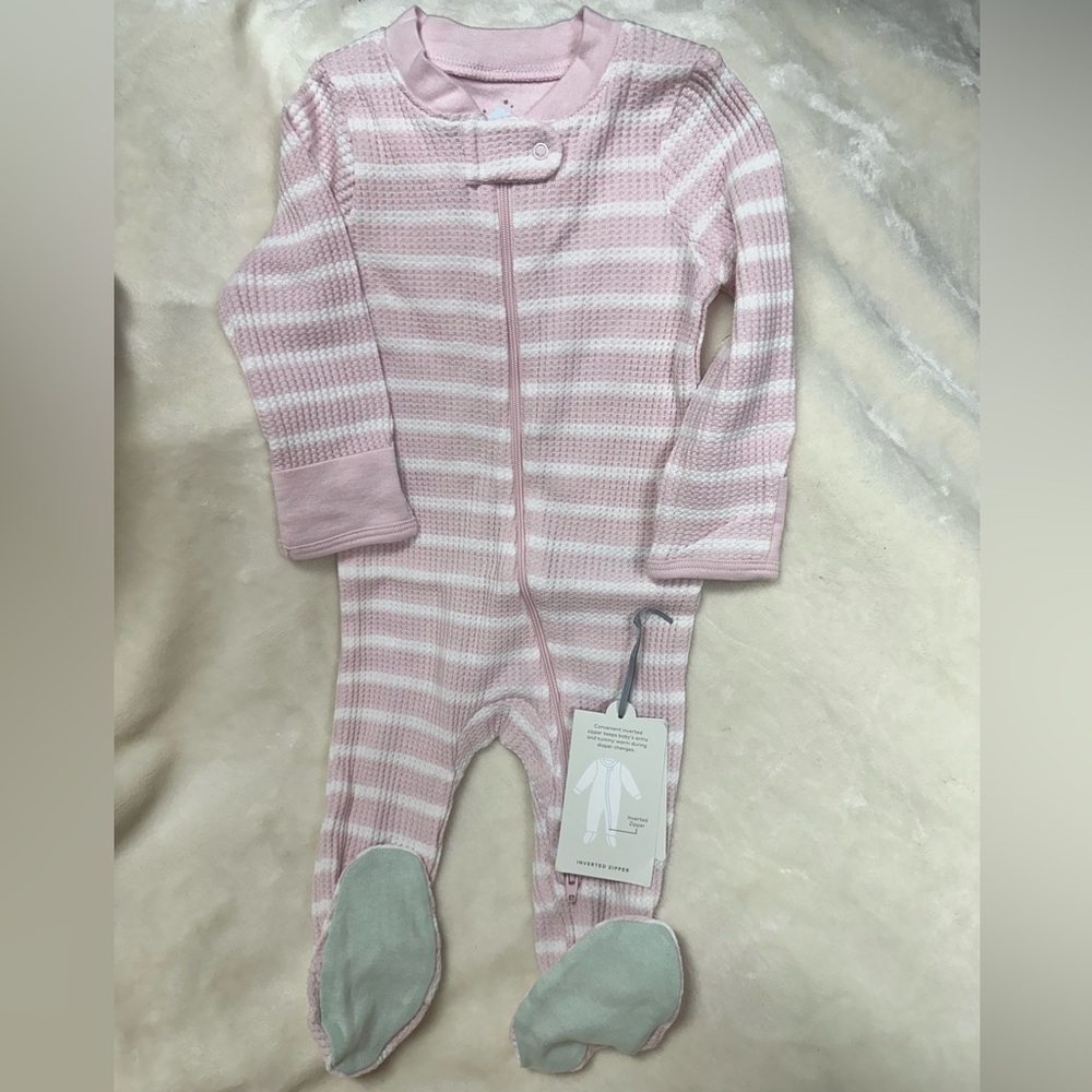Pink and White Striped Baby Footed Onesie